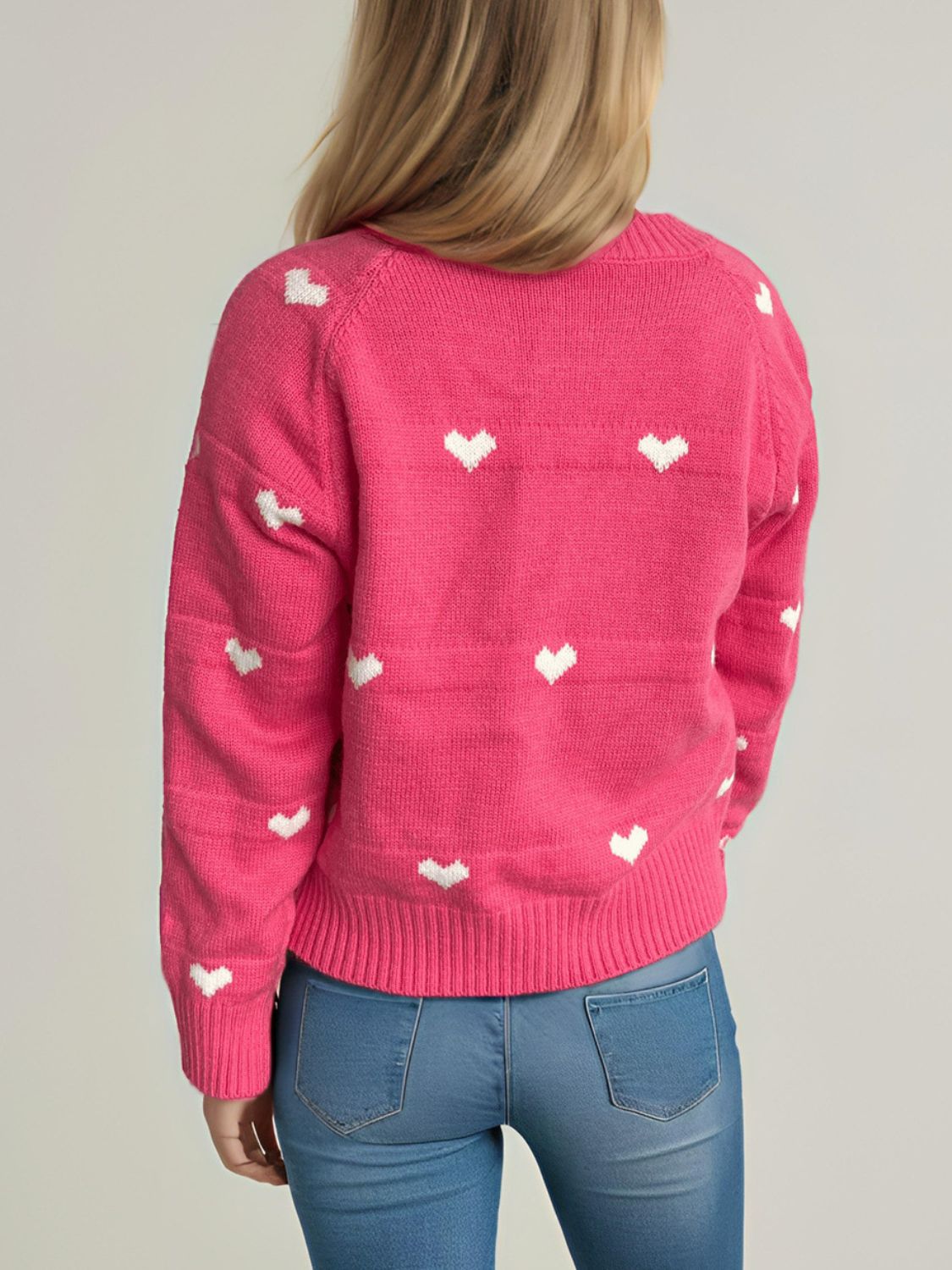 Heart Round Neck Zip Up Cardigan Trendsi