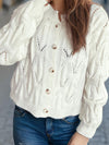 Openwork Round Neck Long Sleeve Cardigan Trendsi