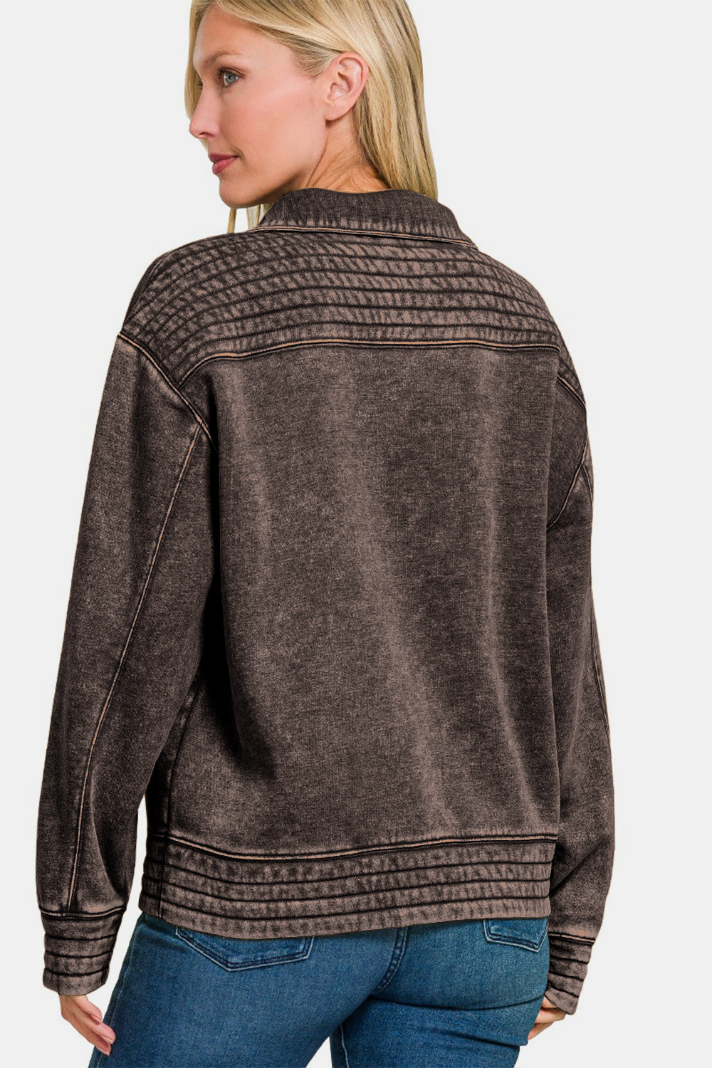 Zenana Acid Washed Half Snap Fleece Sweatshirt Trendsi