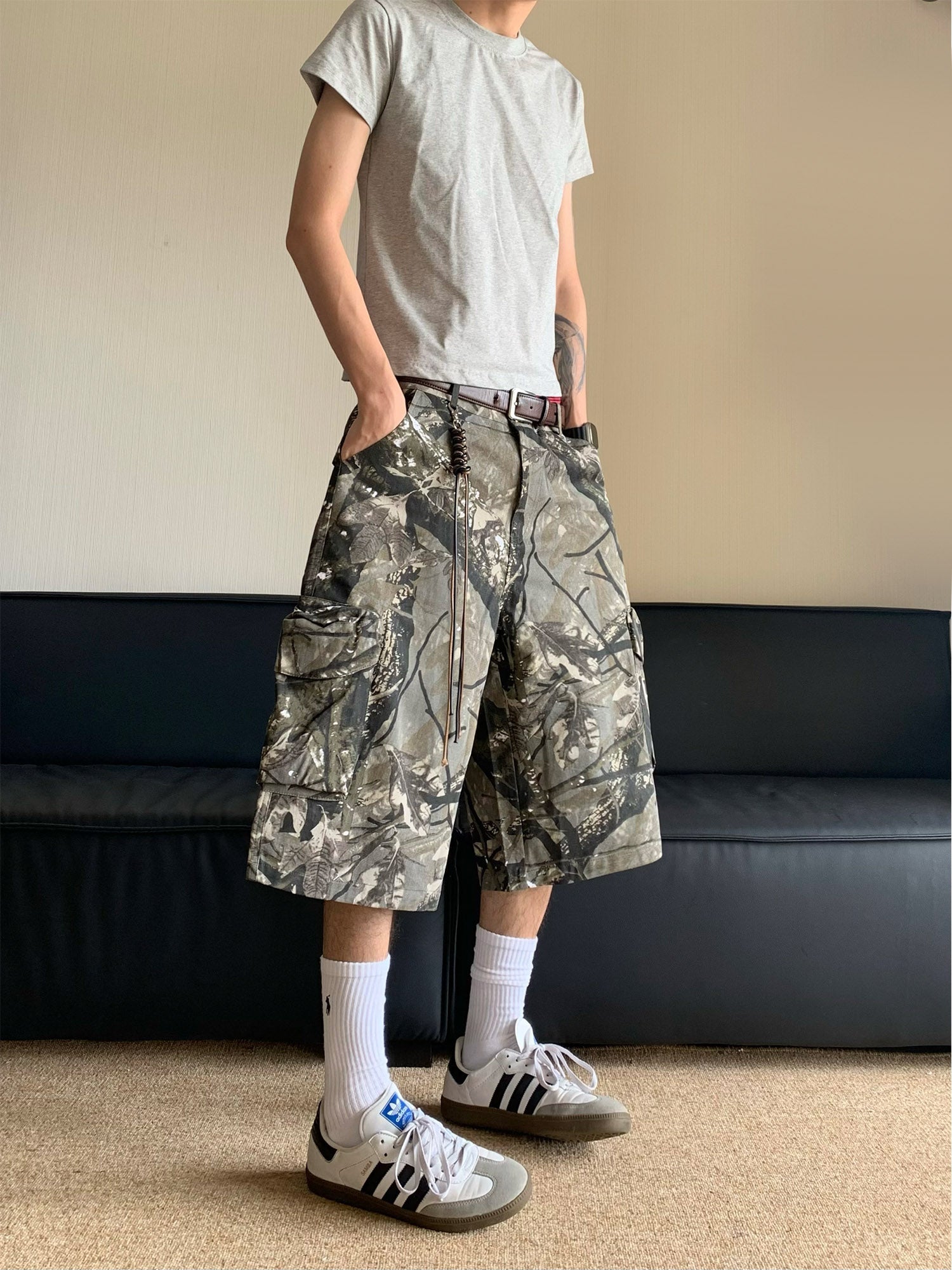 Sneakerhill Retro Camouflage Fallen Leaves Cargo Jorts - 2166