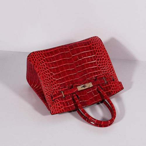 Birkin 30cm Crocodile Leather Bag With Strap Red Gold - sneakerlandnet