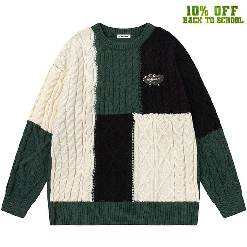 Sneakerhill® Color Block Cable Knit Sweater - sneakerhillcom