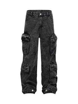 Sneakerhill Washed Multi-pocket Cargo Jeans - sneakerhillcom