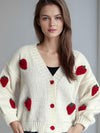 Crochet Strawberry V-Neck Long Sleeve Cardigan Trendsi