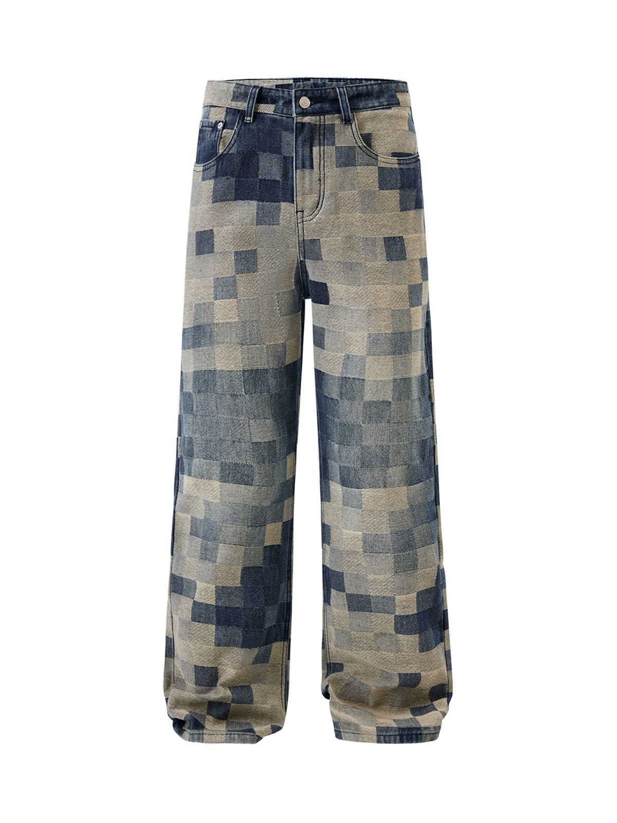 Sneakerhill Checkerboard Jacquard Wide Leg Jeans - 2193 - sneakerhillcom