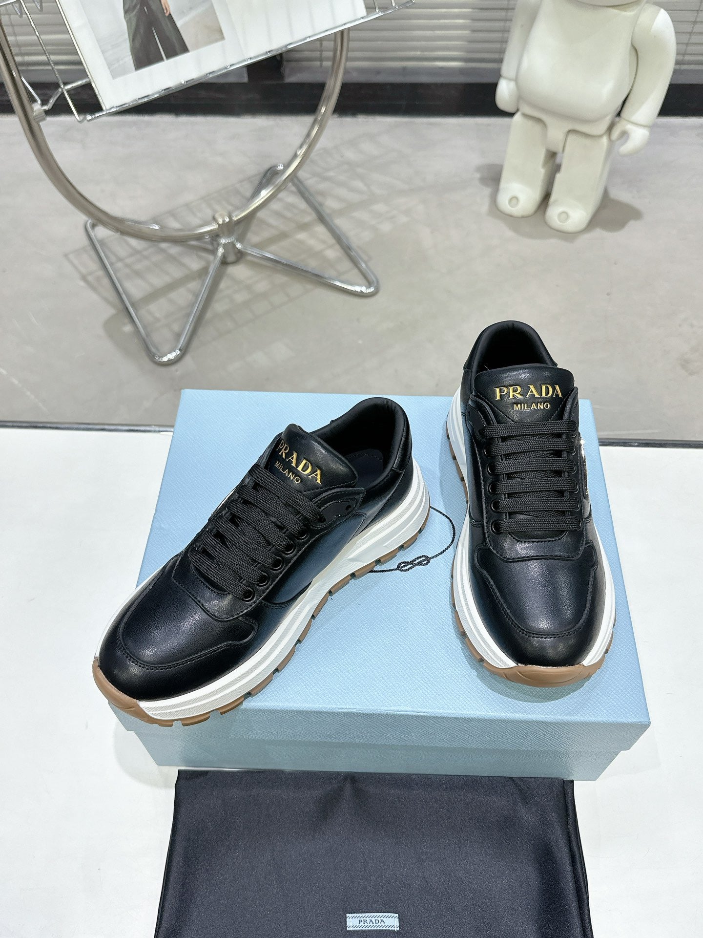 PRD Triangle Logo Leather Black Sneakers -047 - sneakerhillcom