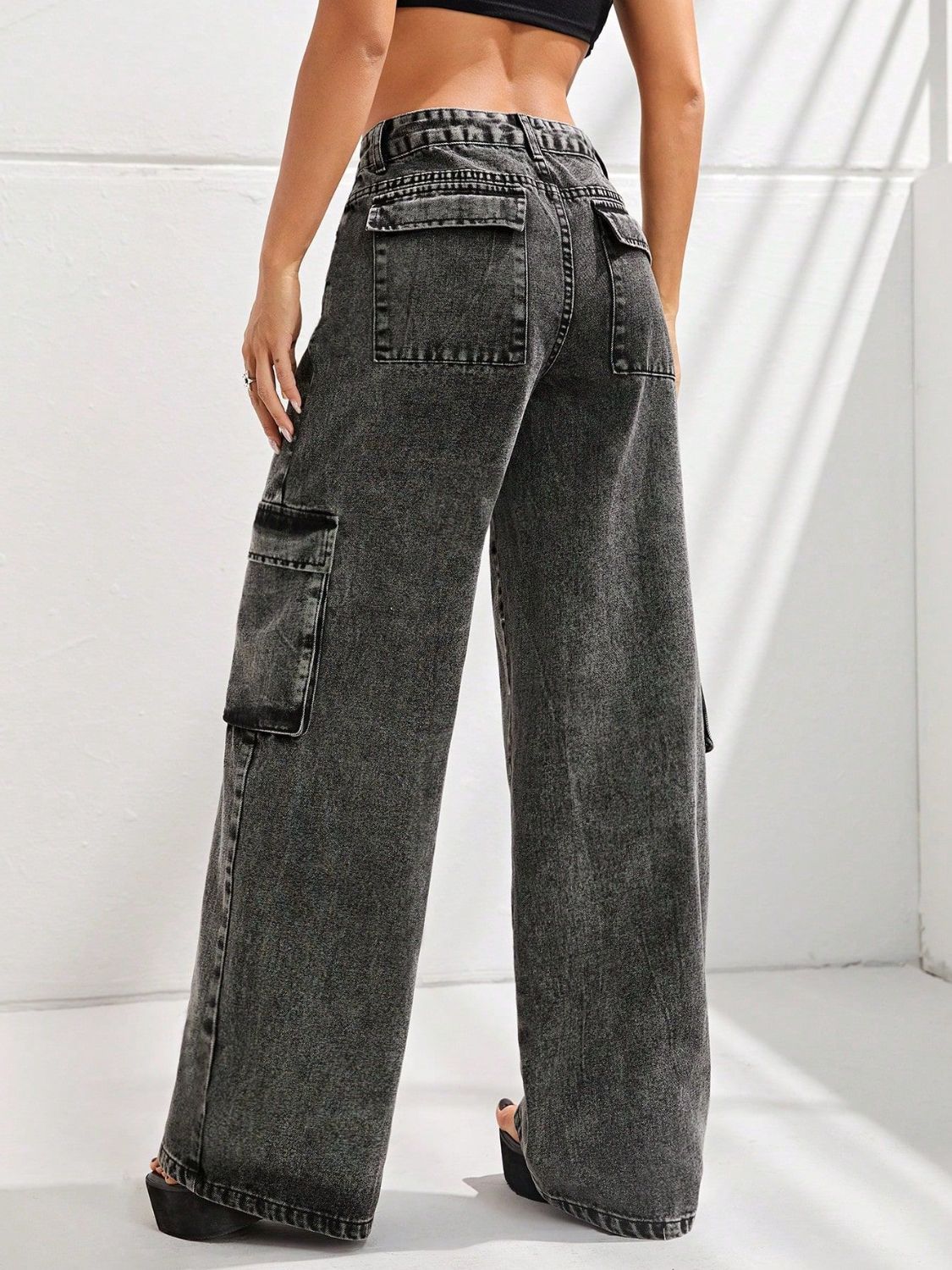 Wide Leg Jeans with Pockets Trendsi