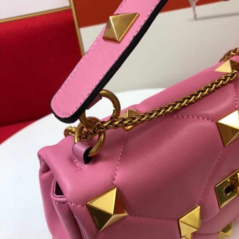 Sneakerhill - Rivet Shoulder Bag With Chain Pink - sneakerhillcom