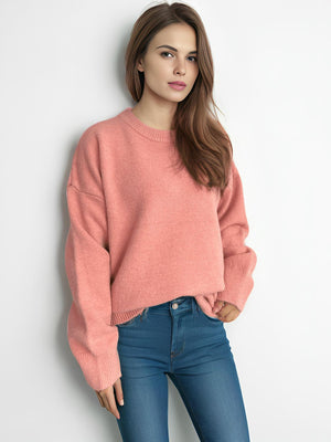 Round Neck Dropped Shoulder Long Sleeve Sweater Trendsi