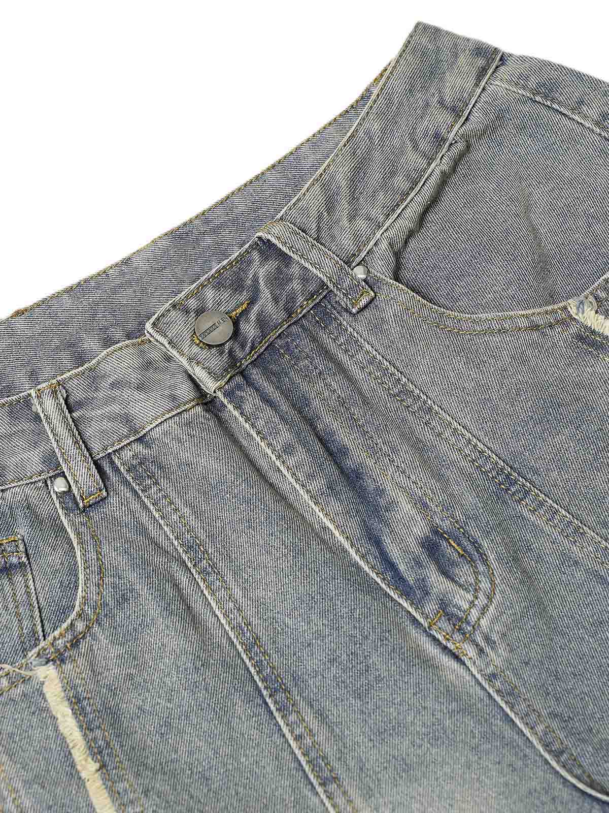 Sneakerhill Washed Distressed Raw Edge Baggy Jeans - sneakerhillcom