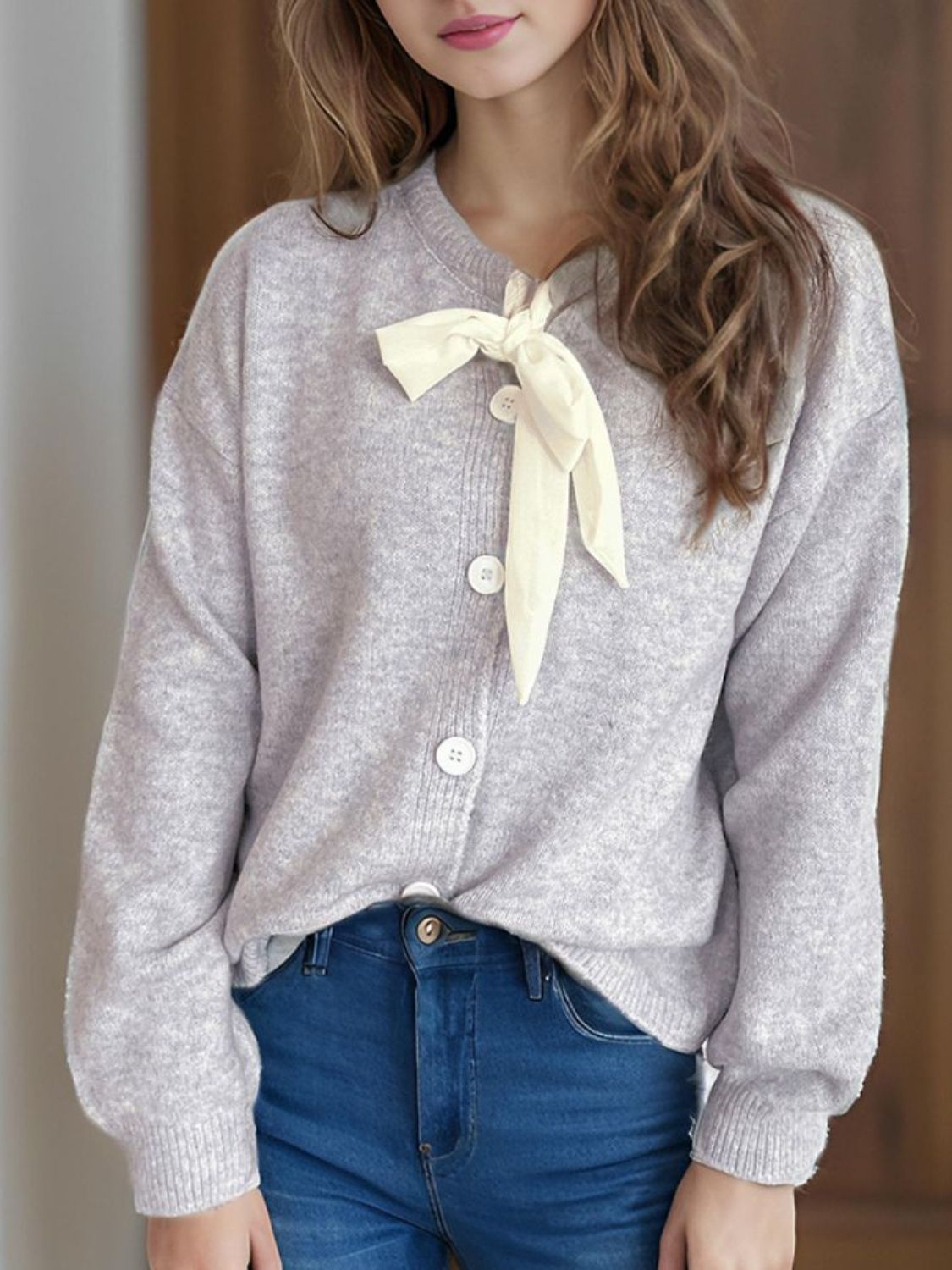 Tied Button Down Long Sleeve Cardigan Trendsi