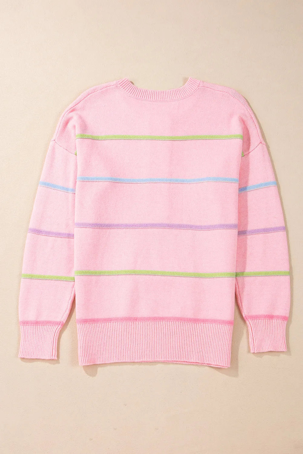 Contrast Striped Half Button Round Neck Sweater Trendsi