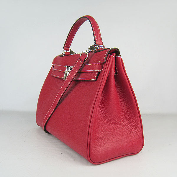 HMS Kelly 32cm Togo Leather Handbag Red/Silver Kilta bags