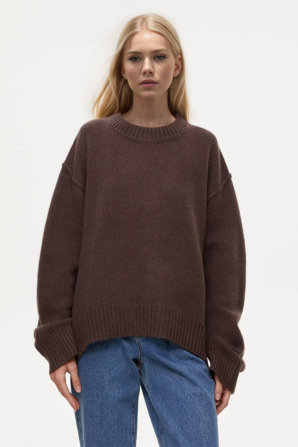 Basic Bae Round Neck Dropped Shoulder Sweater Trendsi