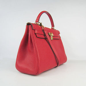 HMS Kelly 32cm Togo Leather Handbag Red/Golden Kilta bags