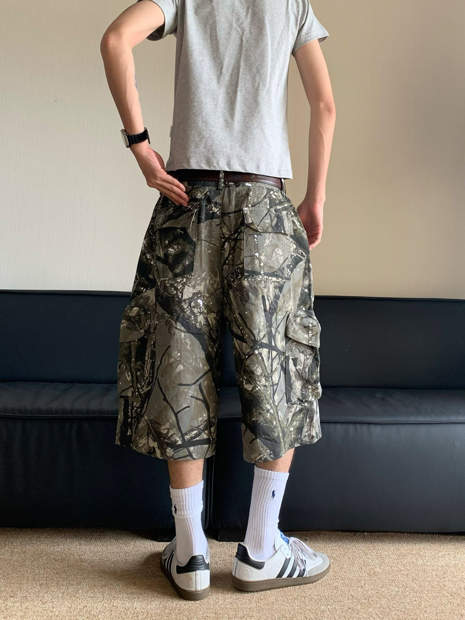 Sneakerhill Retro Camouflage Fallen Leaves Cargo Jorts - 2166