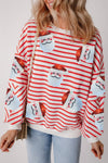 Sequin Santa Striped Round Neck Long Sleeve Sweatshirt Trendsi