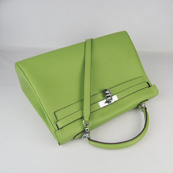 HMS Kelly 35cm Togo Leather Handbag Green/Silver Kilta bags