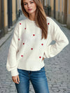 Heart Round Neck Long Sleeve Sweater Trendsi