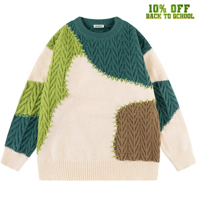 Sneakerhill® Chunky Knit Sweater Color Block - sneakerhillcom