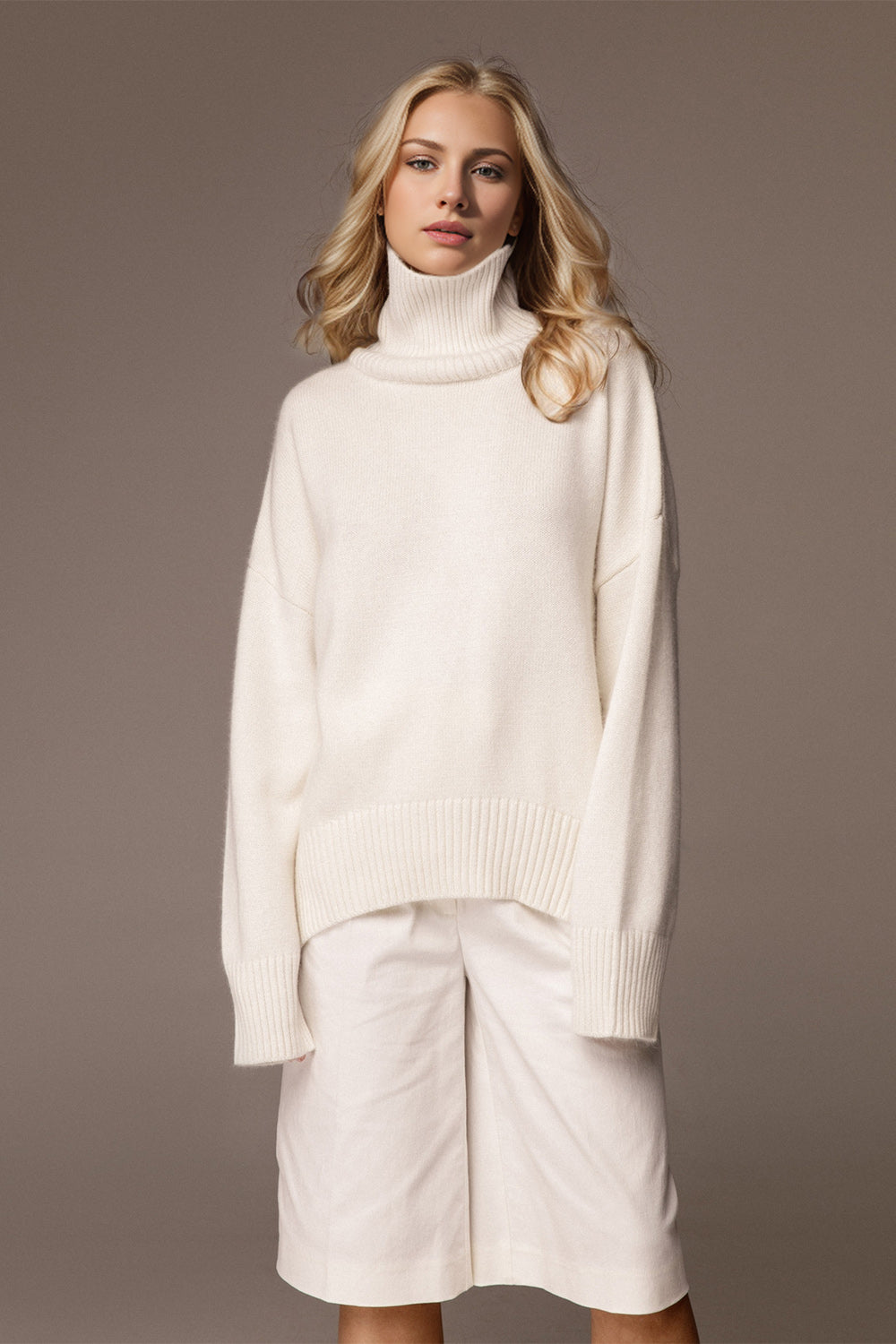 Basic Bae Turtleneck Dropped Shoulder Long Sleeve Sweater Trendsi