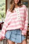 Exposed Seam Striped Round Neck Long Sleeve Sweater Trendsi