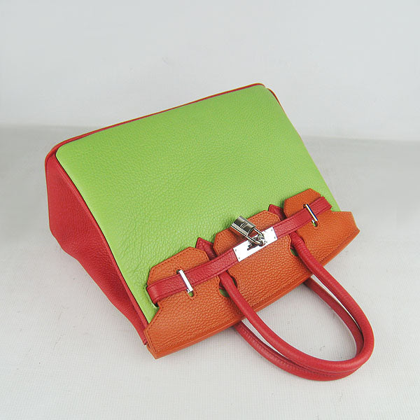 Birkin 30cm Togo Leather Handbags Red/Orange/Green Silver Kilta bags