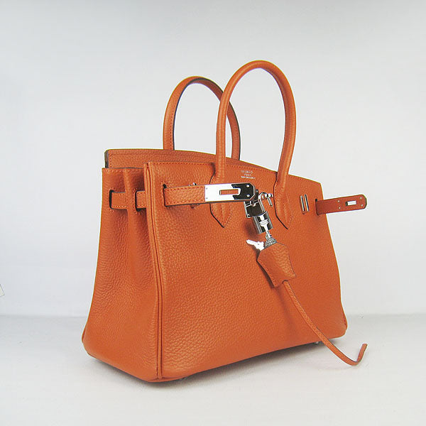 Birkin 30cm Togo Leather Handbags Orange Silver Kilta bags