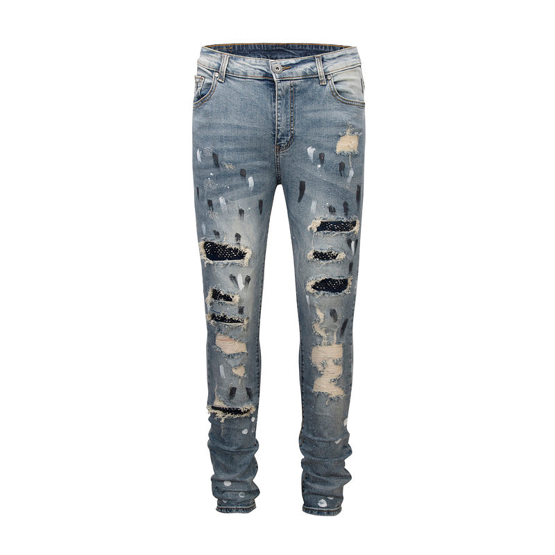 Studded Patch Denim - Washed Indigo - sneakerhillcom