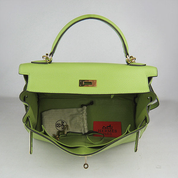 HMS Kelly 32cm Togo Leather Handbag 6108 Green Golden Kilta bags