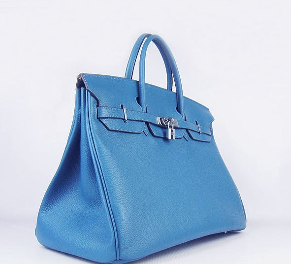 Birkin 35cm Togo Leather Handbags 6099 Blue Silver Kilta bags