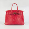 Birkin 30cm Crocodile Head Vein Handbags Red Golden - sneakerlandnet