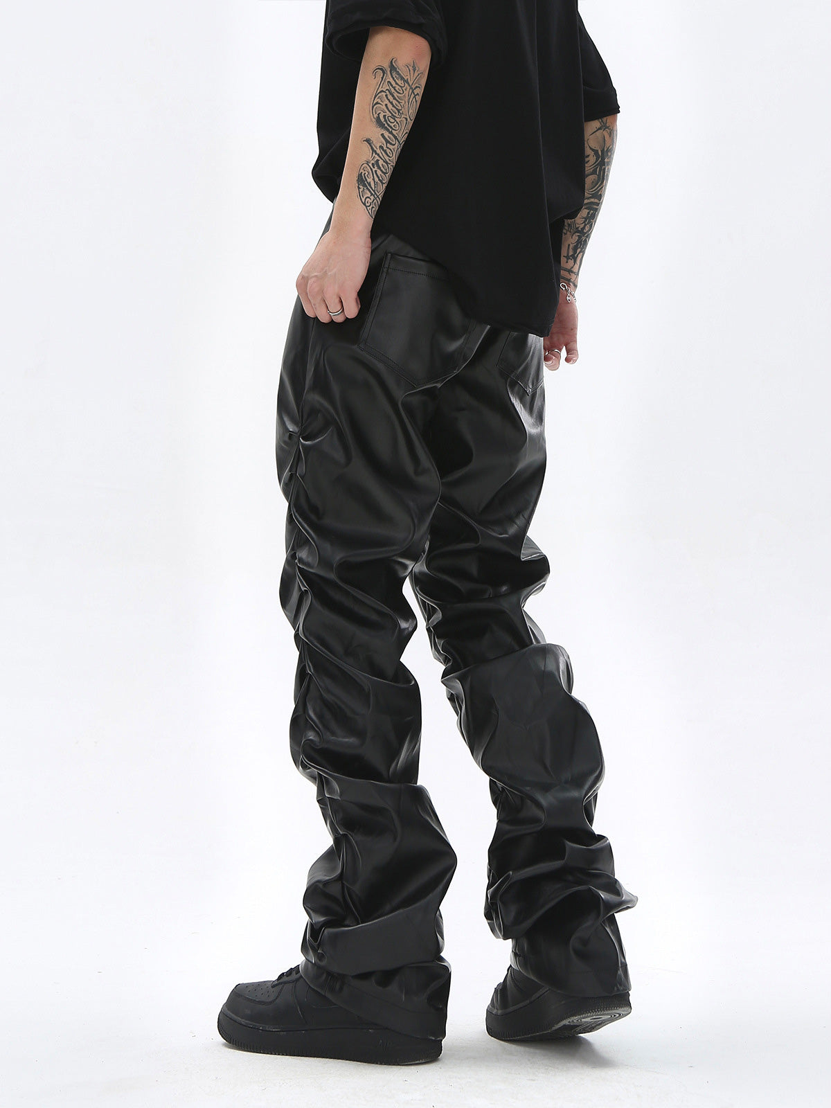 Sneakerhill Punk Style Pleated Leather Pants - 2195 SP240919W89H