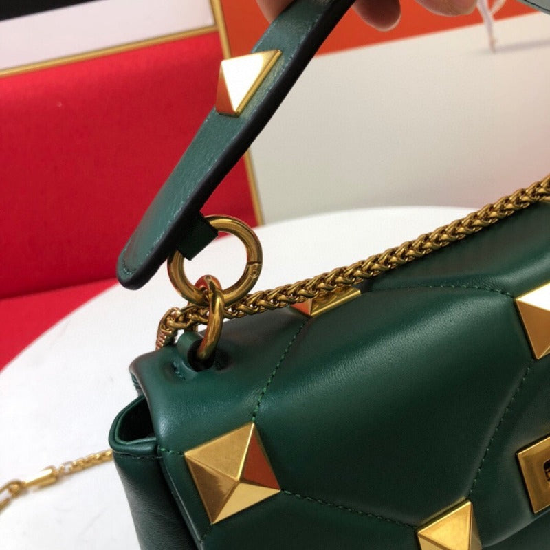 Sneakerhill - Rivet Shoulder Bag With Chain Green - sneakerhillcom