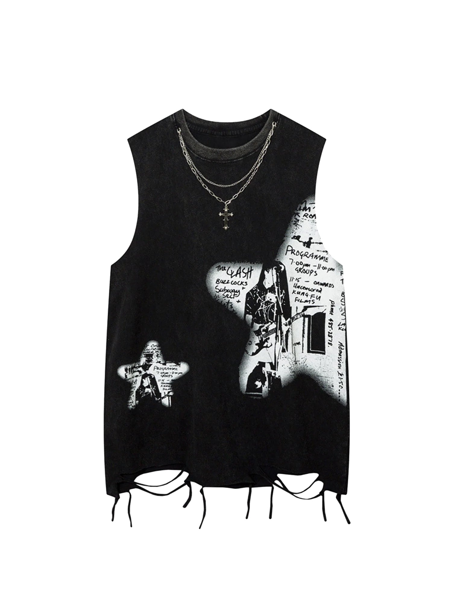 Sneakerhill Vintage Necklace Star Print Hip-hop Tank Top - 2070 SP240312VPJM