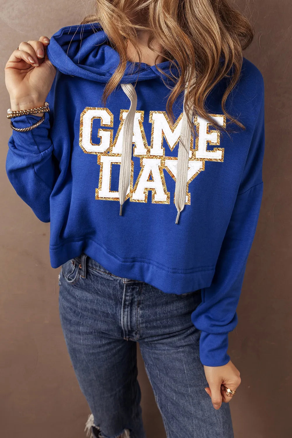 GAME DAY Drawstring Long Sleeve Hoodie Trendsi