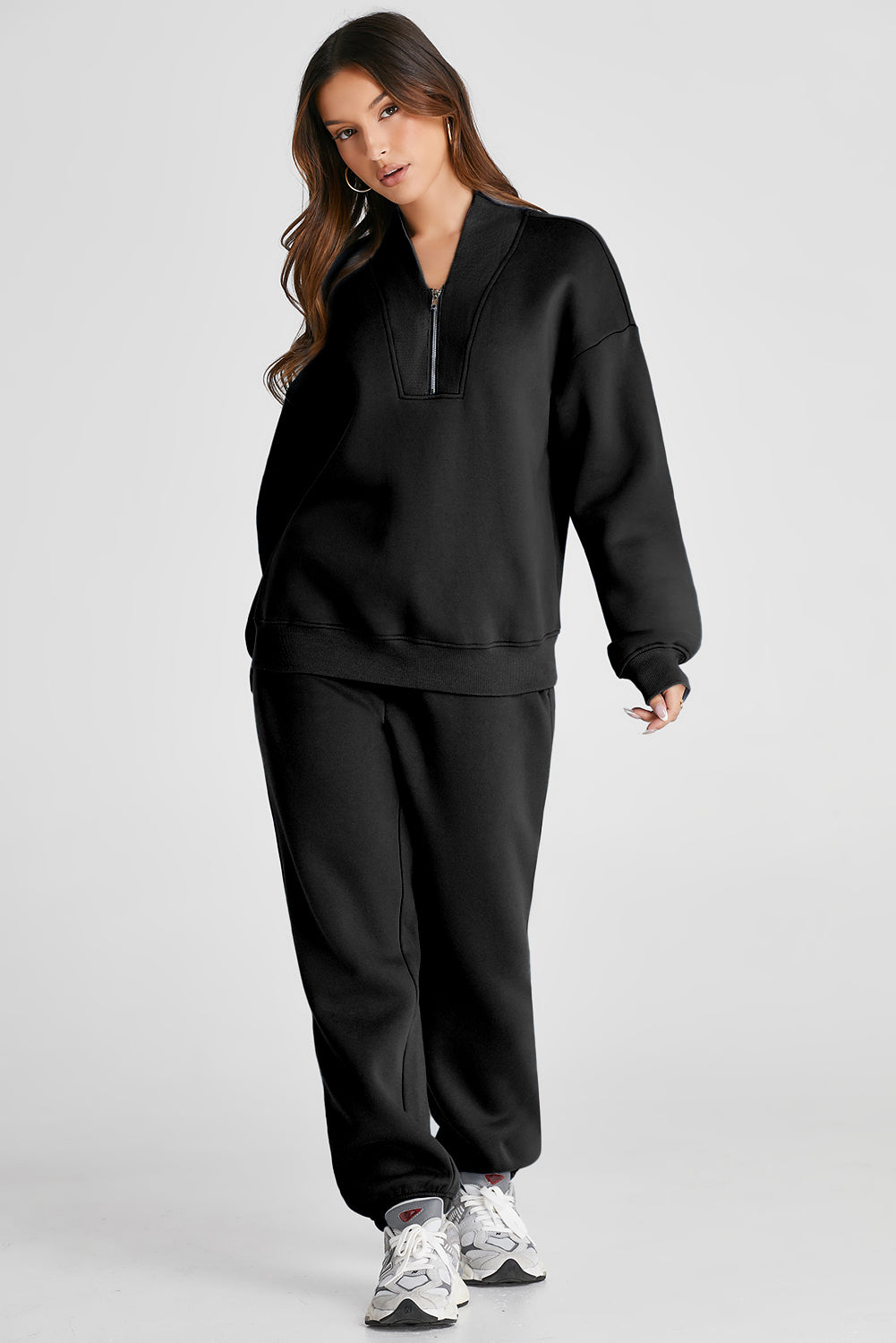 Quarter Zip Long Sleeve Top and Pants Set Trendsi