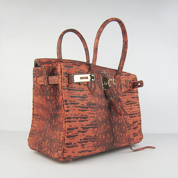 Birkin 30cm Lizard Pattern Handbag 6088 Orange/Golden - sneakerlandnet