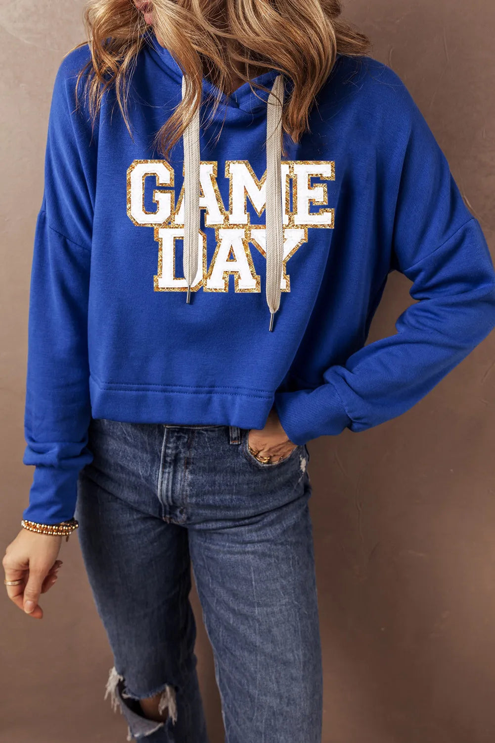 GAME DAY Drawstring Long Sleeve Hoodie Trendsi