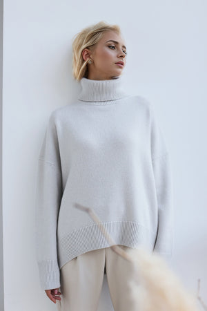 Basic Bae Turtleneck Dropped Shoulder Long Sleeve Sweater Trendsi