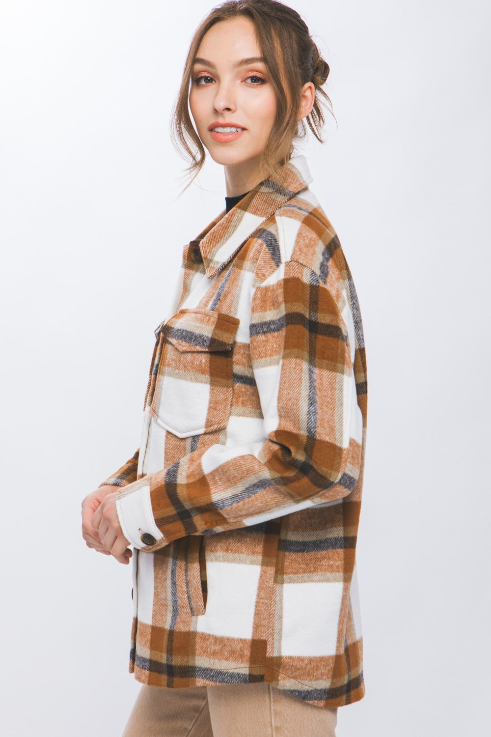 Love Tree Plaid Button Up Shacket Trendsi