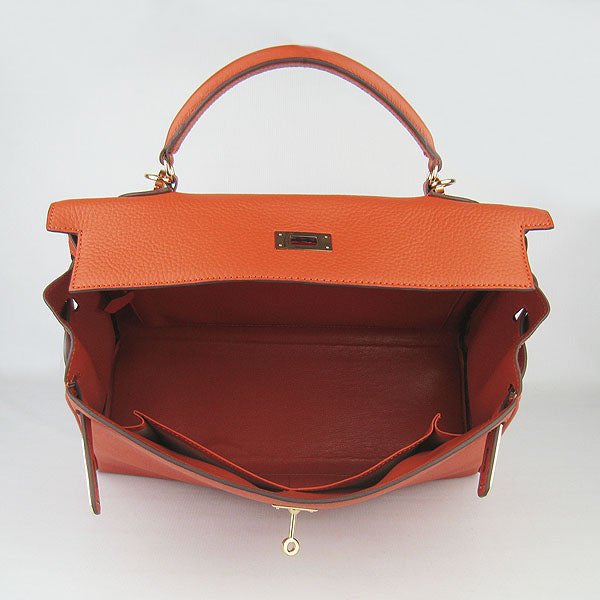 Kelly 35cm Togo Leather Handbag Orange/Golden Kilta bags