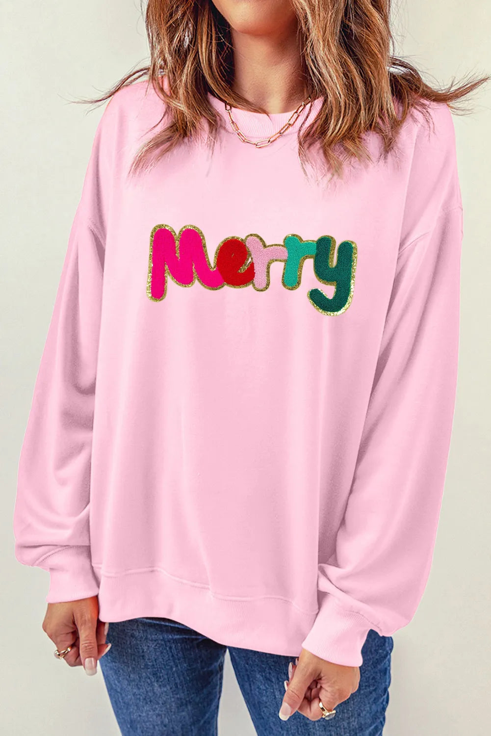 MERRY Round Neck Long Sleeve Sweatshirt Trendsi