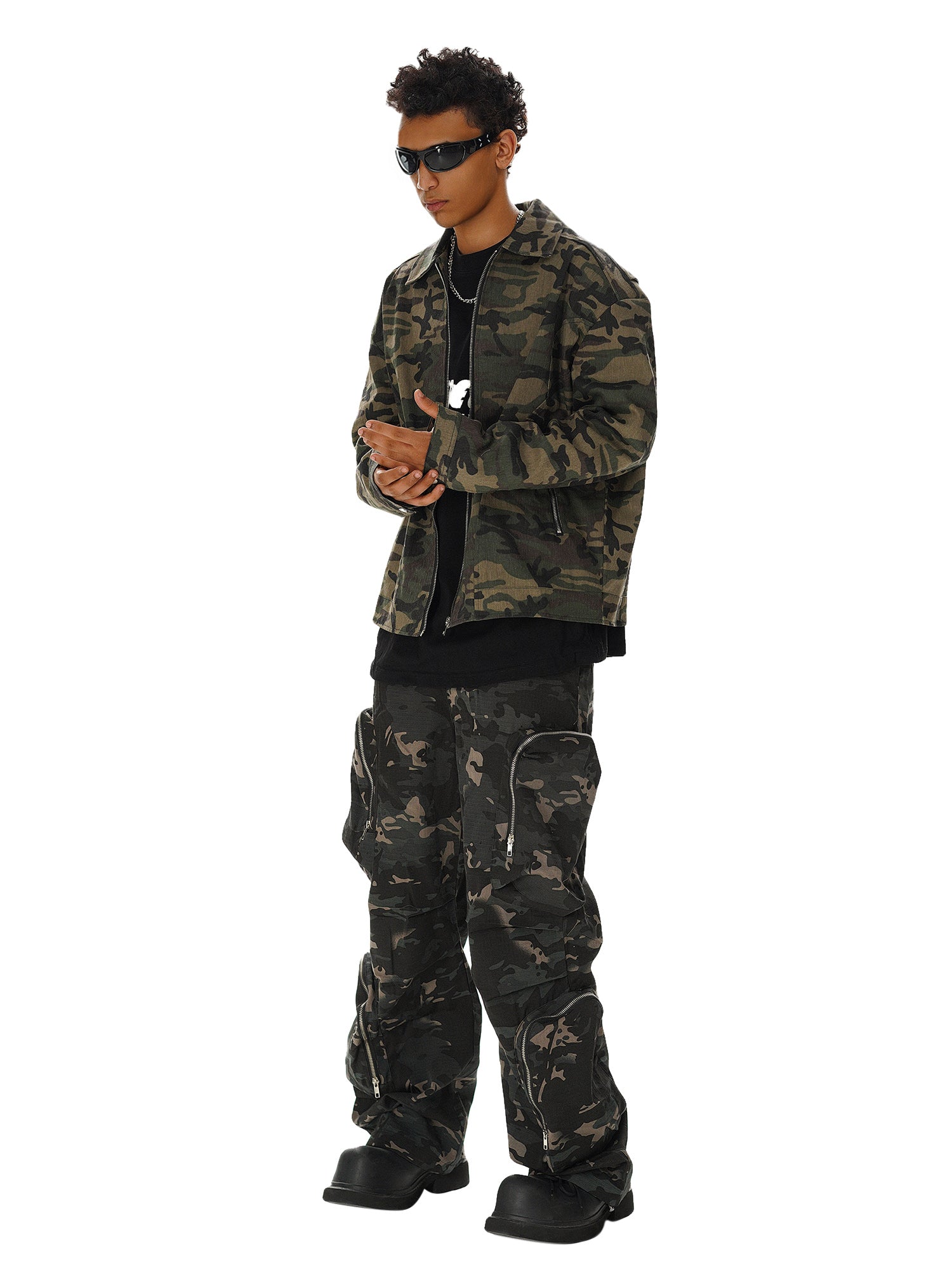 Sneakerhill Hip-hop Shoulder Pad Camouflage Washed Jacket - sneakerhillcom