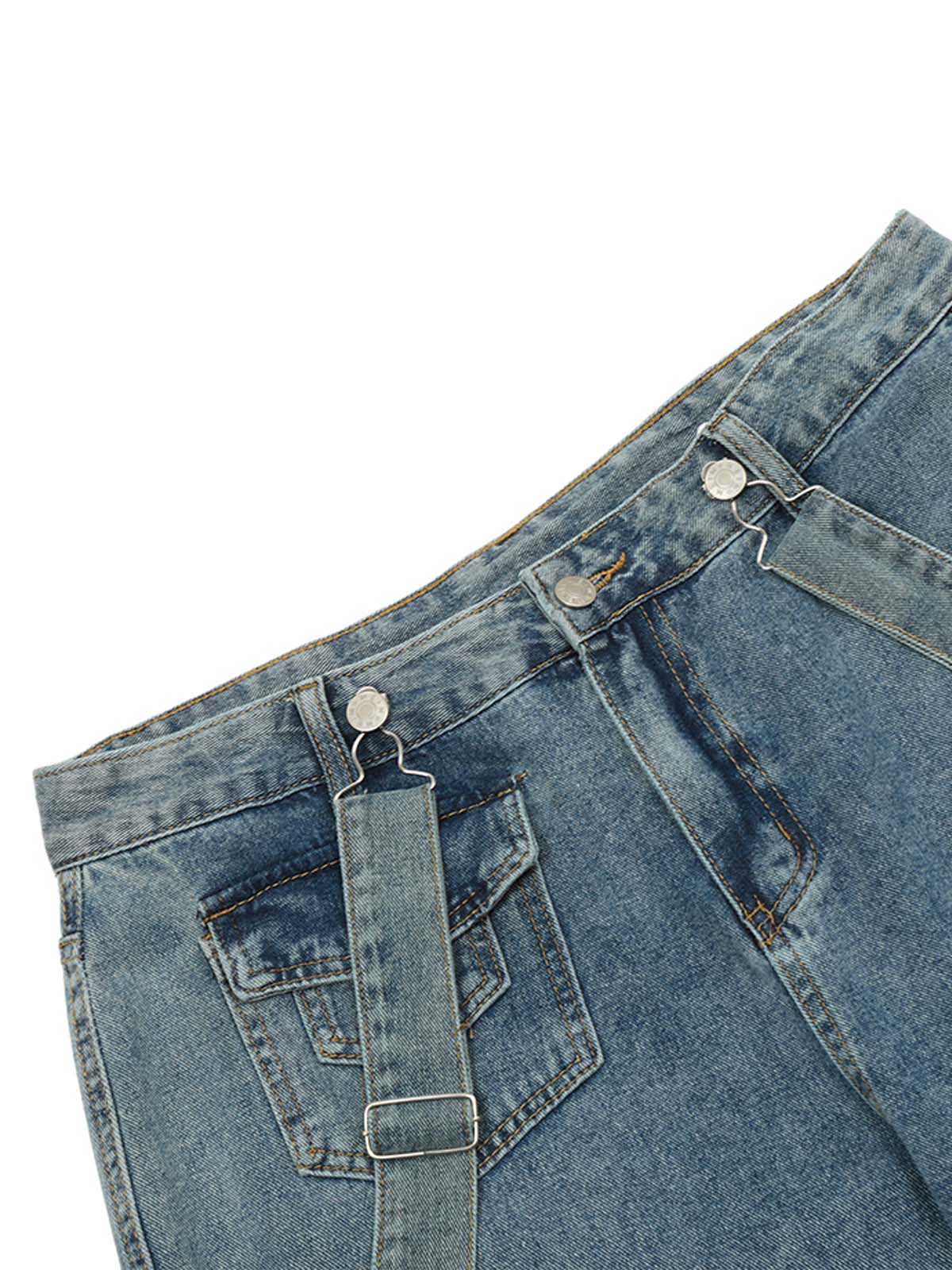 Sneakerhill Retro Detachable Strap Multi-Pocket Jeans - sneakerhillcom