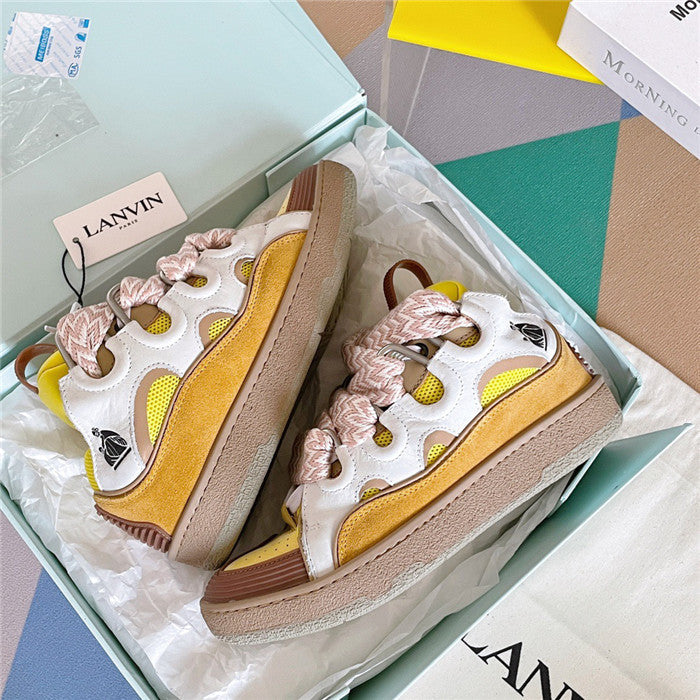 Premium Women New Leather Curb Sneakers yellow - sneakerhillcom