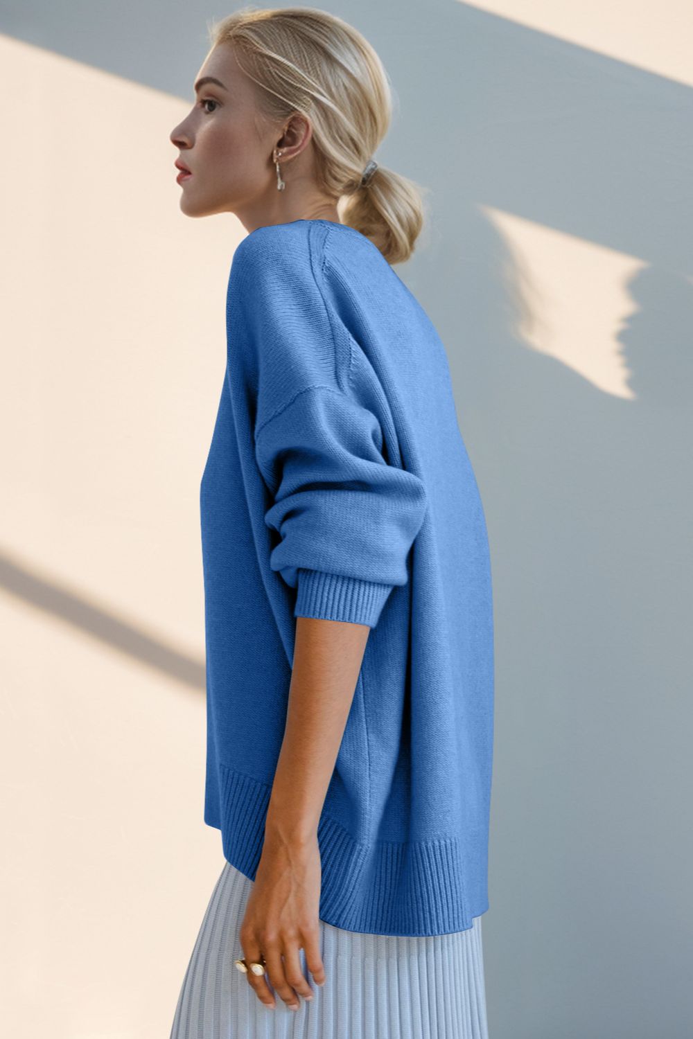 Basic Bae Round Neck Dropped Shoulder Sweater Trendsi