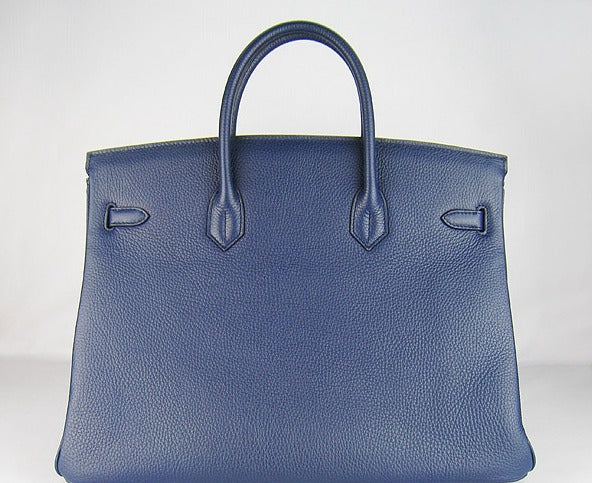 Hermes Birkin 35cm Togo Leather Handbags 6099 Dark Blue Silver - sneakerlandnet