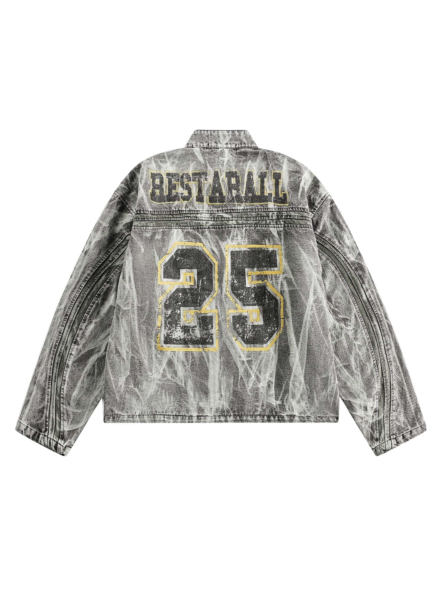 Sneakerhill Hip-hop Distressed Washed Printed Denim Jacket - sneakerhillcom