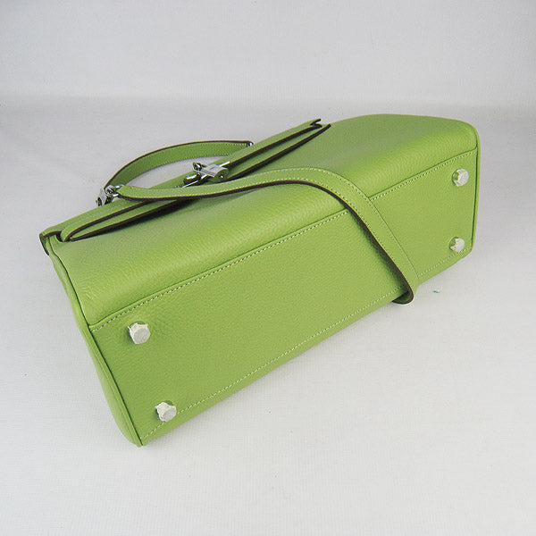 HMS Kelly 35cm Togo Leather Handbag Green/Silver Kilta bags